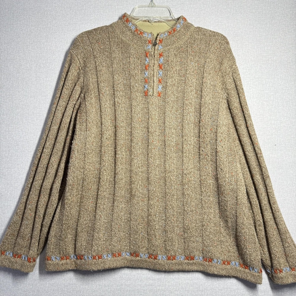 Woolrich Sweater Womens XL Beige Branch Heather‎ 1/4 Zip Mock Neck Knit Pullover